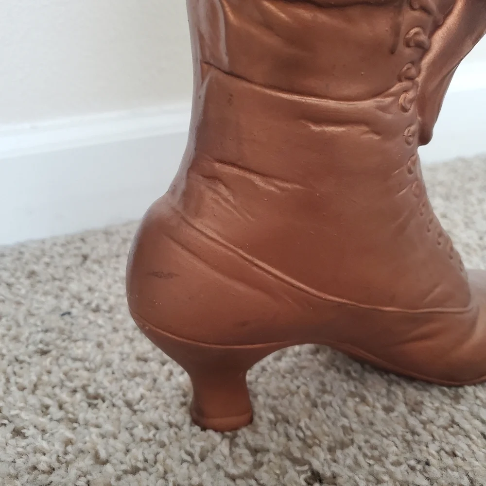 Vintage Antique Bronze Copper Heeled Cowboy Boot Vase Decor - Picture 6 of 9
